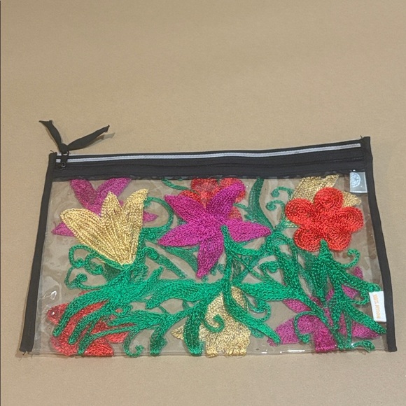 Floral Embroidered Transparent Clutch/bikini bag zip closure - Picture 3 of 3